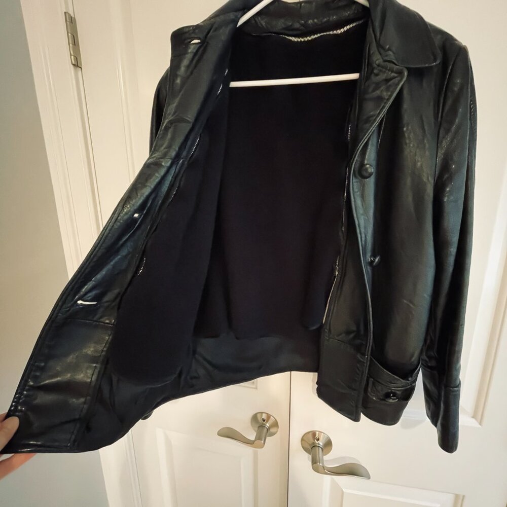 VGVUC Vntg 1950/60's Ladies Black Leather Jacket, Pockets, Zip-Out Lining, Sz L - Picture 7 of 16